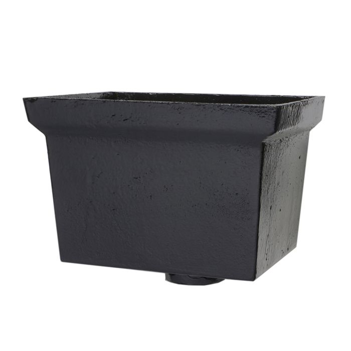 H460 Hargreaves Foundry Cast Iron Large Rectangular Plain Hopper - 65mm outlet -  255x178x178mm - Pre-painted Black