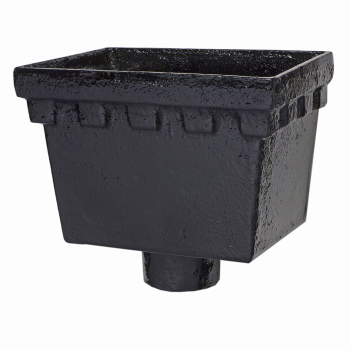 H460 Hargreaves Foundry Cast Iron Rectangular Castellated Hopper - 75mm outlet - 255x178x178mm - Pre-painted Black
