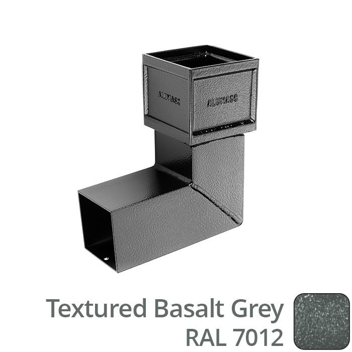 75 x 75mm (3"x3") Cast Aluminium Downpipe 90 Degree Bend without Ears - Textured 7012 Basalt Grey