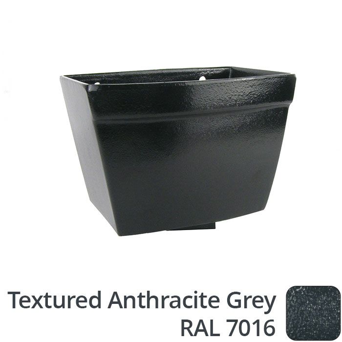 75 x 75mm (3"x3") Cast Aluminium Rectangular Hopper - 250 x 180 x 180mm - Textured 7016 Anthracite Grey