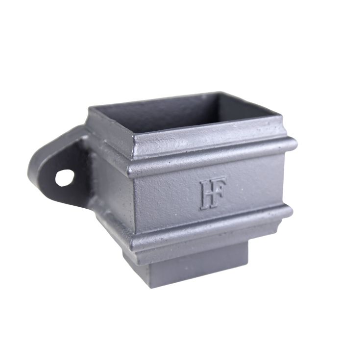 75x75mm (3"x3") Hargreaves Foundry Cast Iron Square Downpipe Loose Socket with Spigot - with Ears - Primed