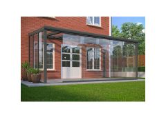 5x3m Rainclear Aluminium Garden Room - Anthracite Grey - 2 Posts - 7 Glass Roof-Panels and Sliding doors