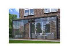 6x3m Rainclear Aluminium Garden Room - Anthracite Grey - 3 Posts - 8 Glass Roof-Panels and Sliding doors