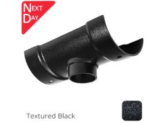 100mm (4") Half Round Cast Aluminium 63mm Gutter Outlet - Textured Black