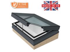 Flat Glass Rooflight with builder's upstand and Electric Motor Opening - 7016 Anthracite Grey PPC Aluminium Frame from Rainclear Systems