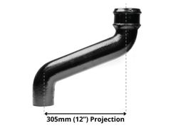 65mm (2.5") Cast Iron Downpipe Offset 305mm (12") Projection - Black