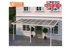 6x3m Heritage Rainclear Aluminium Veranda - White - 2 Posts - 8 Glass Roof Panels
