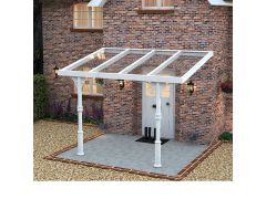 4x3m Heritage Rainclear Aluminium Veranda - White - 2 Posts - 5 Glass Roof Panels