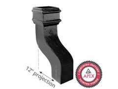 Cast Iron 100 x 75mm (4"x3") Square Downpipe 120 Degree Swan Neck (304mm Offset) - Black