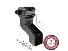 Cast Iron 100 x 75mm (4"x3") Square Downpipe 135 Degree Plinth Offset with Ears (114mm Offset) - Black