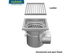 110mm Stainless Steel Horizontal One Part Drain - comes with 200mm Square Ladder Grate 