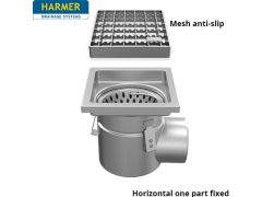 110mm Stainless Steel Horizontal One Part Drain - comes with 200mm Square Mesh Anti Slip Grate 