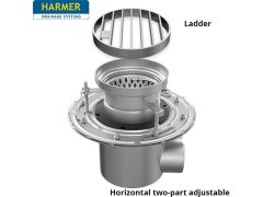 110mm Stainless Steel Horizontal Two Part Drain - comes with 200mm Circular Ladder Grate 