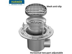 110mm Stainless Steel Horizontal Two Part Drain - comes with 200mm Circular Mesh Anti Slip Grate 