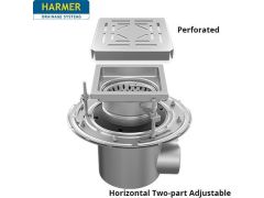 110mm Stainless Steel Horizontal Two Part Drain - comes with 250mm Square Perforated Grate 