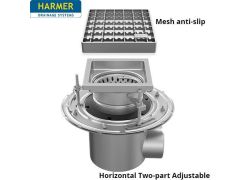 110mm Stainless Steel Horizontal Two Part Drain - comes with 250mm Square Mesh Anti Slip Grate 