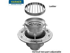 110mm Stainless Steel Vertical Two Part Drain - comes with 255mm Circular Ladder Grate 