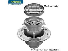 110mm Stainless Steel Vertical Two Part Drain - comes with 200mm Circular Mesh Anti Slip Grate 