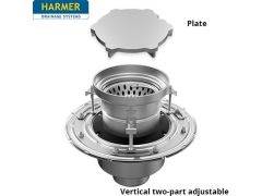 110mm Stainless Steel Vertical Two Part Drain - comes with 255mm Circular Plate Grate 