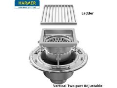 110mm Stainless Steel Vertical Two Part Drain - comes with 250mm Square Ladder Grate 