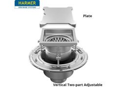 110mm Stainless Steel Vertical Two Part Drain - comes with 250mm Square Plate Grate 