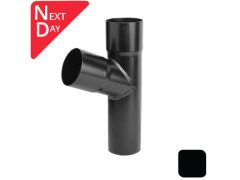 76mm (3") Round Swaged and Mitred Aluminium Downpipe 112 Degree Branch without Ears - RAL 9005m Matt Black- Manufactured by Alumasc - buy online from Rainclear Systems