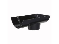 100mm (4") Hargreaves Foundry Plain Half Round Cast Iron Gutter 75mm Dropend Outlet - External - Pre-Painted Black