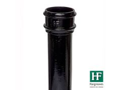 65mm (2.5") Hargreaves Foundry Cast Iron Round Downpipe without Ears - Double Socket - 1.83m (6ft)  - Pre-Painted Black