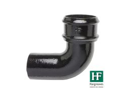 150mm (6") Hargreaves Foundry Cast Iron Round Downpipe 92.5 degree Bend without Ears - Pre-Painted Black
