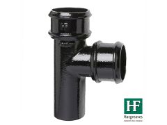 65mm (2.5") Hargreaves Foundry Cast Iron Round Downpipe 92.5 degree Branch without Ears - Pre-Painted Black