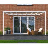 5x3m Rainclear Aluminium Veranda - White - 3 Posts - 7 Glass Roof Panels