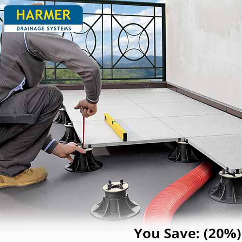 Examples of Modulock Raised Paving and Decking Support system from Harmer