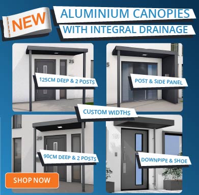 Deeper aluminium door canopies with integrated drainage added to website