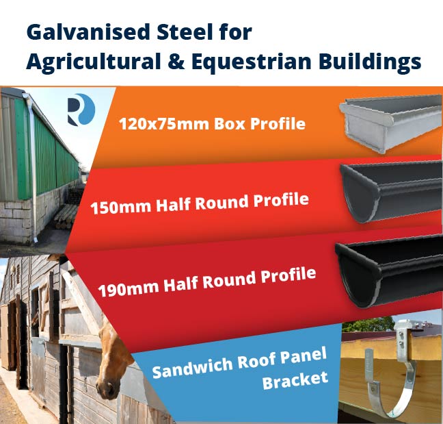 galvanised steel rainwater management systems for Agricultural and Equestrian builds