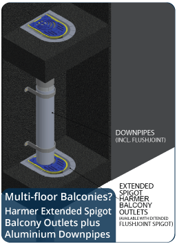 multi-balcony solution - Harmer extended flushjoint spigot + Flushjoint dwonpie