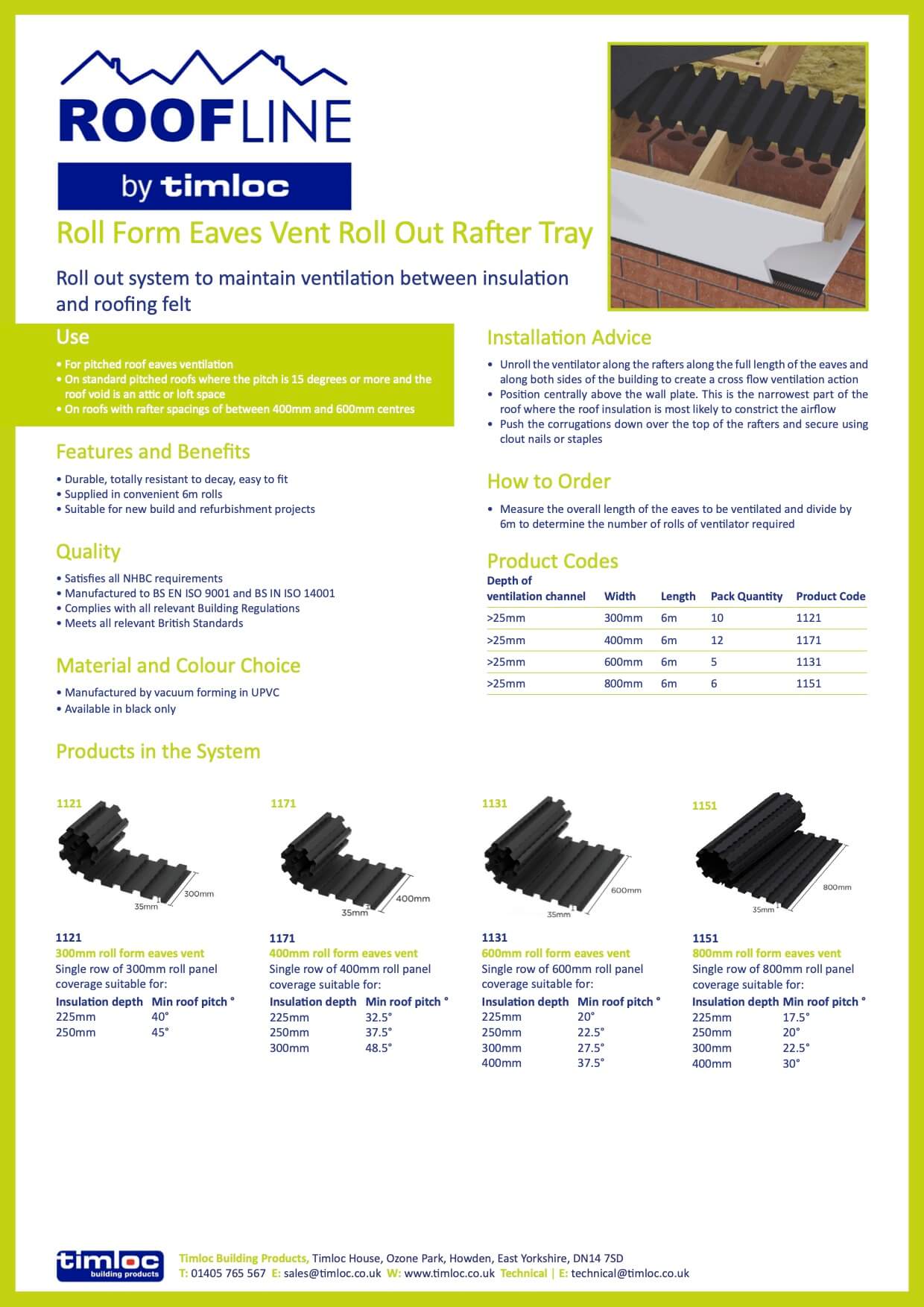 Timloc Building Products Datasheet - 6M Roll Out Rafter Tray