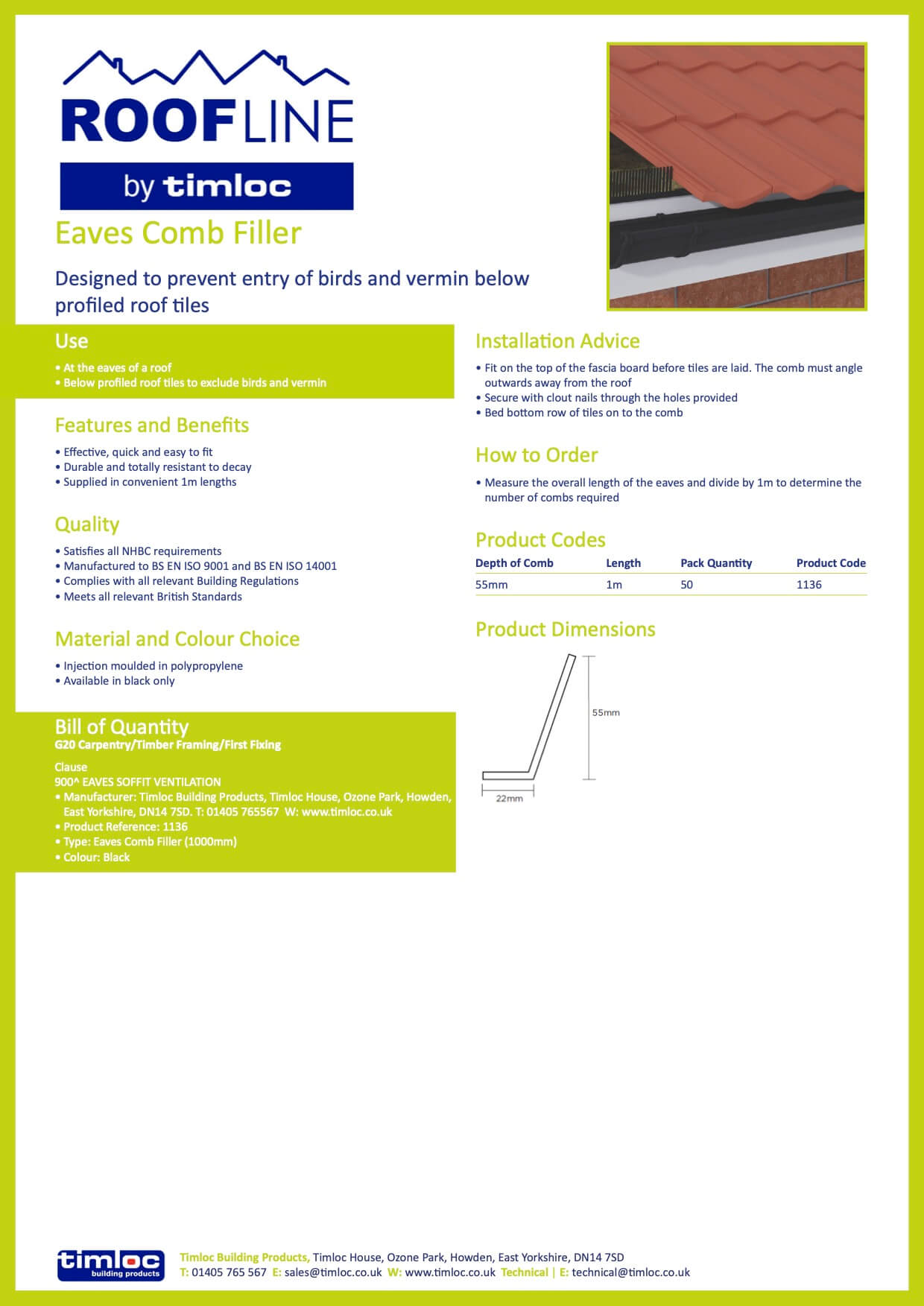 Timloc Building Products Datasheet - Eaves Comb Filler