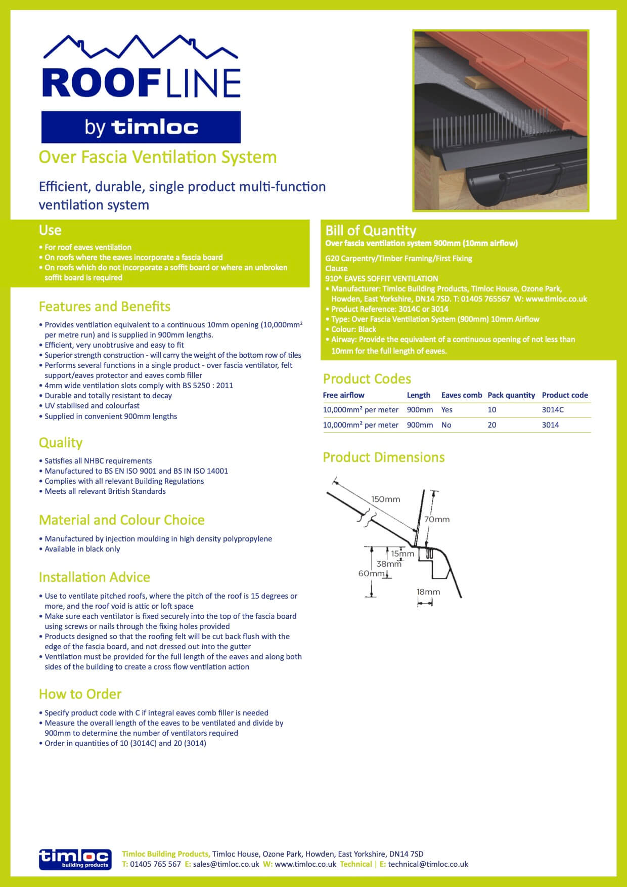 Timloc Building Products Datasheet - Over Fascia Ventilation System