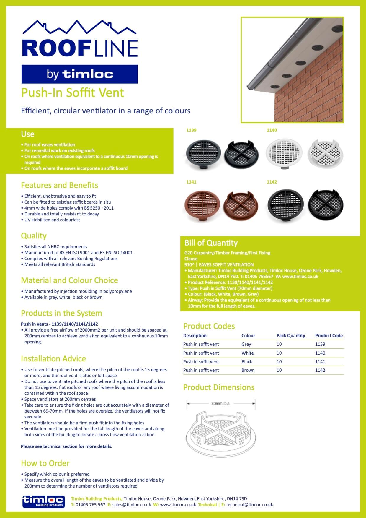 Timloc Building Products Datasheet - Push-In Soffit Vent