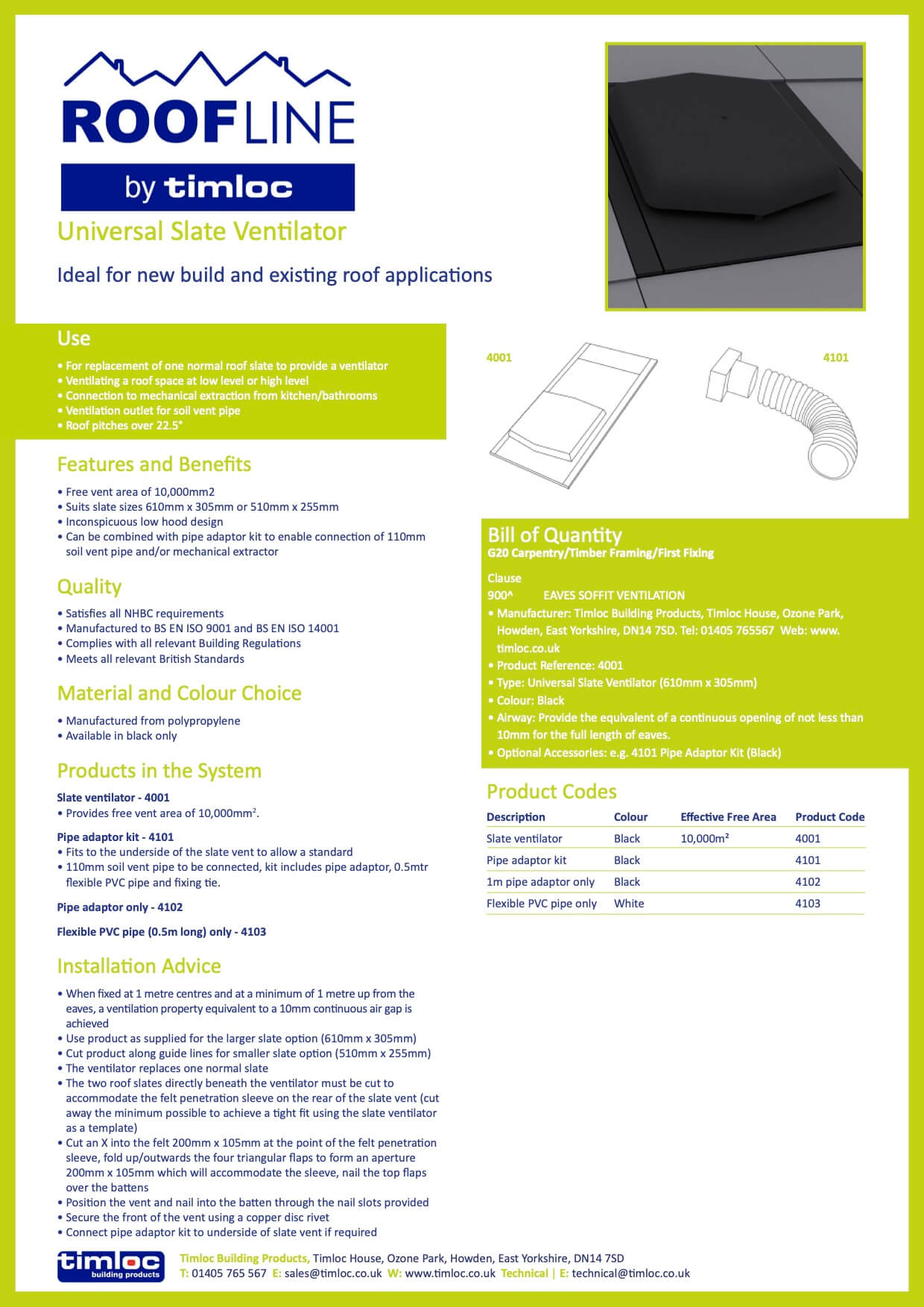 Timloc Building Products Datasheet - Universal Slate Ventilator