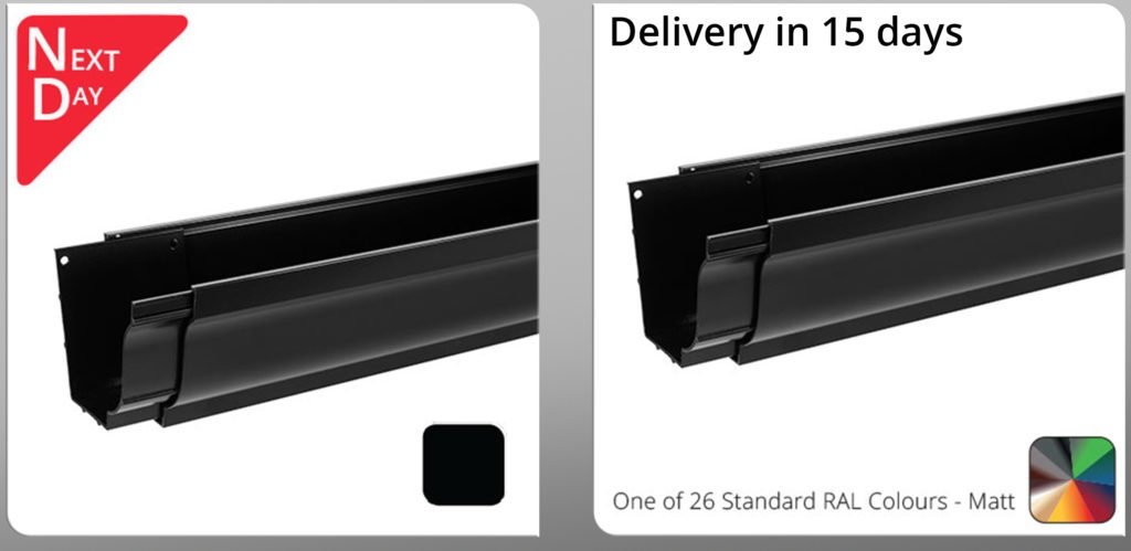 A montage of the Moulded profile AX Snapfix gutte in matt balck and 'one of 26 RAl colours TBC'