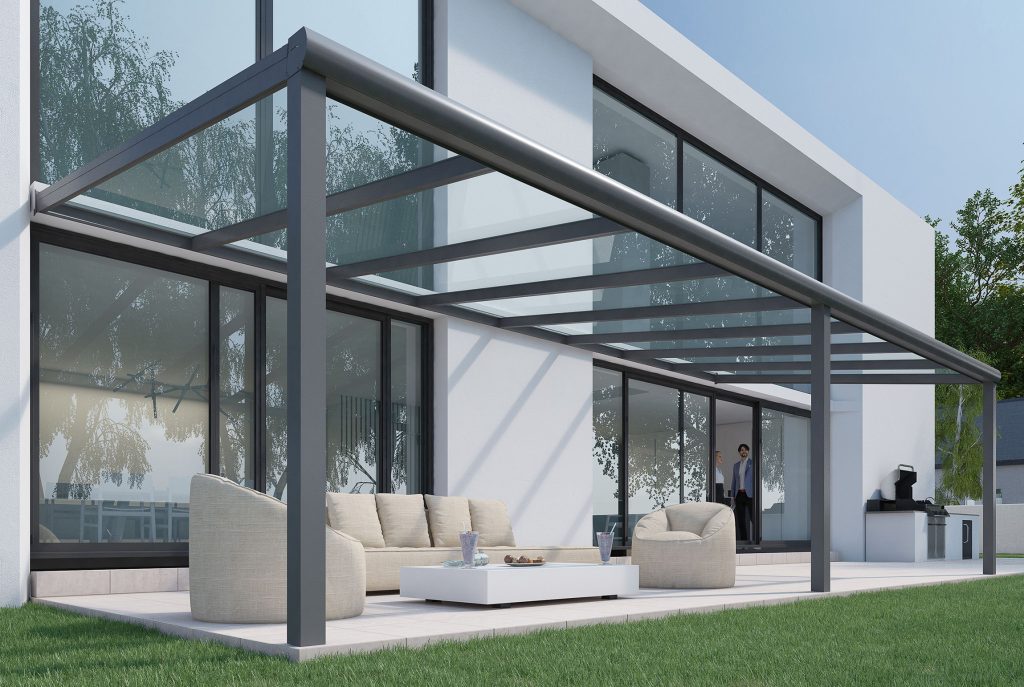 Image  4. 6x3m anthracite grey contemporary aluminium veranda with laminated glass panels