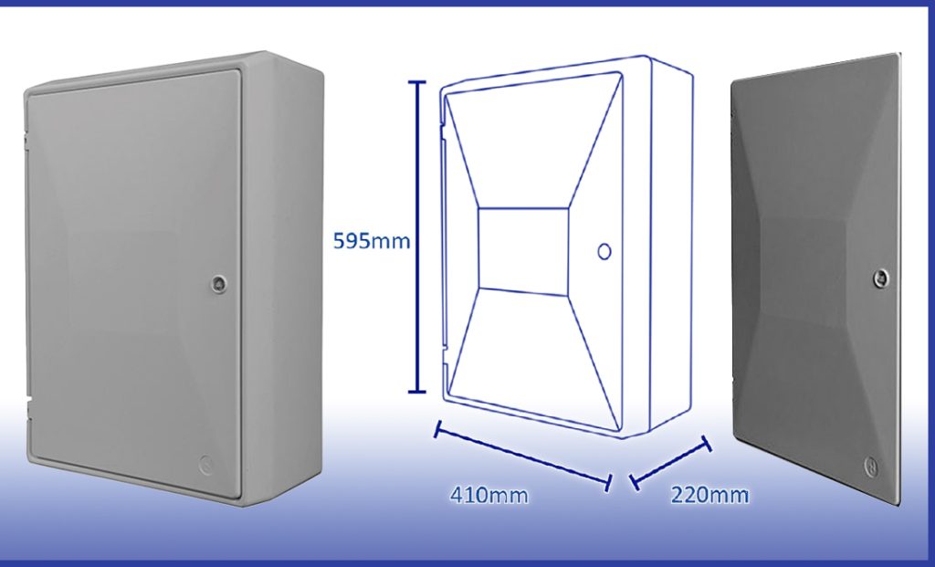 Image  3. Electric Meter Box Surface Mounted (SKU: 30012), 30012 dims and replacement door (also SKU: 30008).