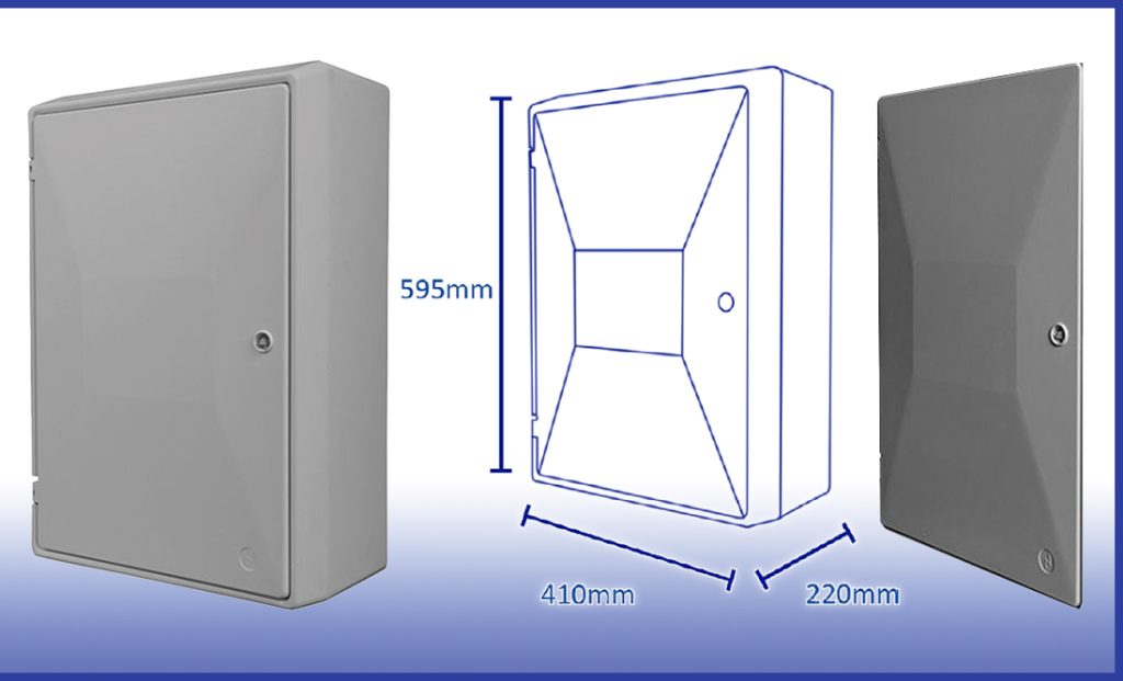 Shows the Electric Meter Box Surface Mounted (SKU: 30012), 30012 dims and replacement door (also SKU: 30008). Image 3. Electric Meter Box Surface Mounted (SKU: 30012), 30012 dims and replacement door (also SKU: 30008).