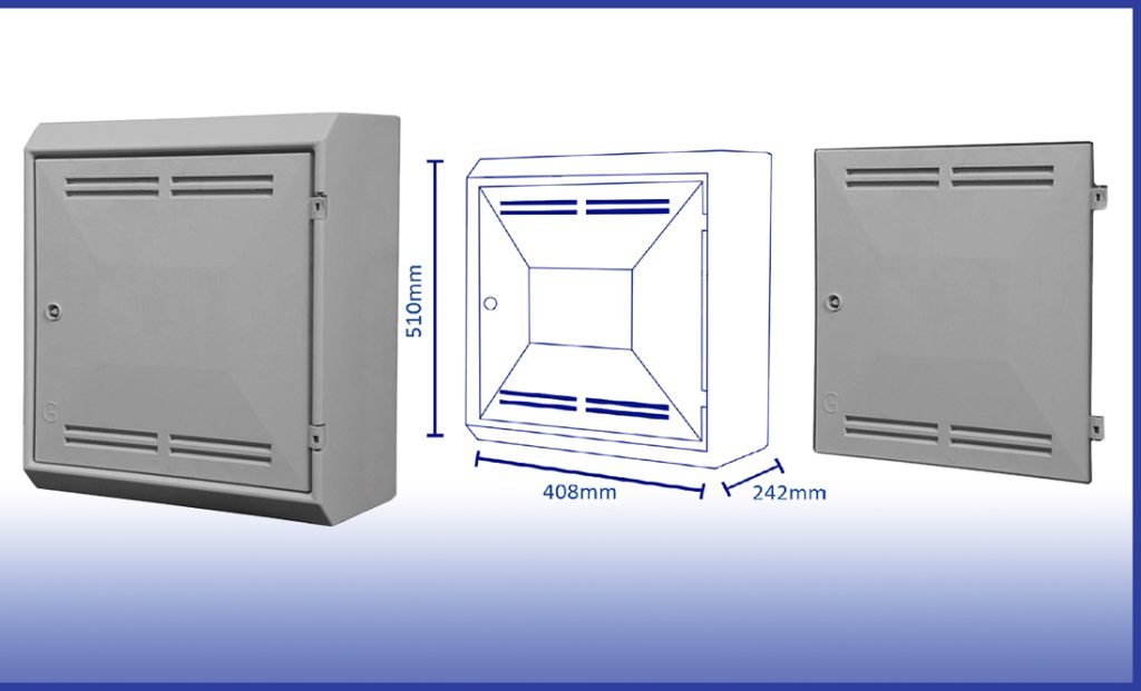 Image  5. Gas Meter Box - Surface Mounted (SKU: 30015), 30015 dims and replacement door (SKU: 30016).