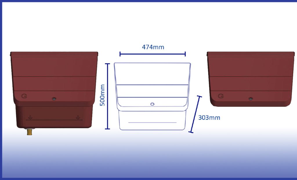 Shows the Gas Meter Box - Universal - Smart (SKU: 30017), 30017 dims and replacement door (SKU: 30018). Image 6. Gas Meter Box - Universal - Smart (SKU: 30017), 30017 dims and replacement door (SKU: 30018).