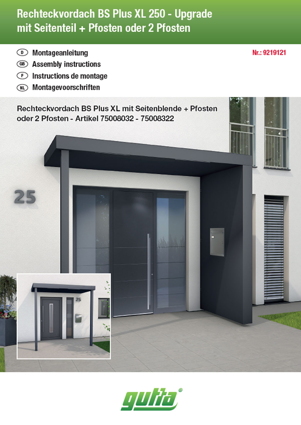 clickable thumbnail image  of the Cover of the installation guide for The BS Plus canopy with a side panel and a post